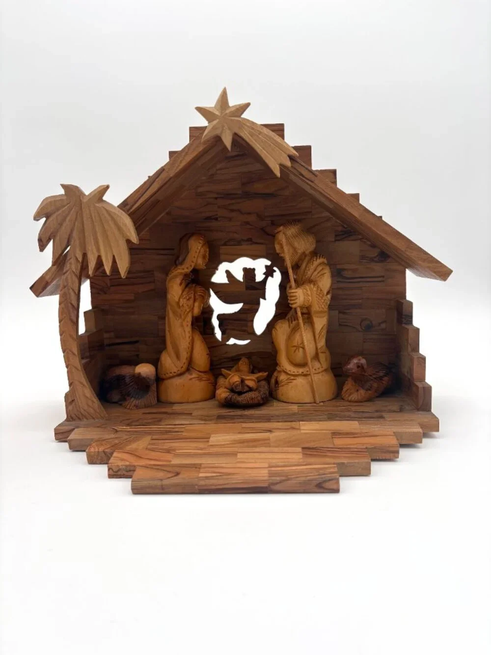 Large 14 Piece Hand Carved Olive Wood Nativity Scene
